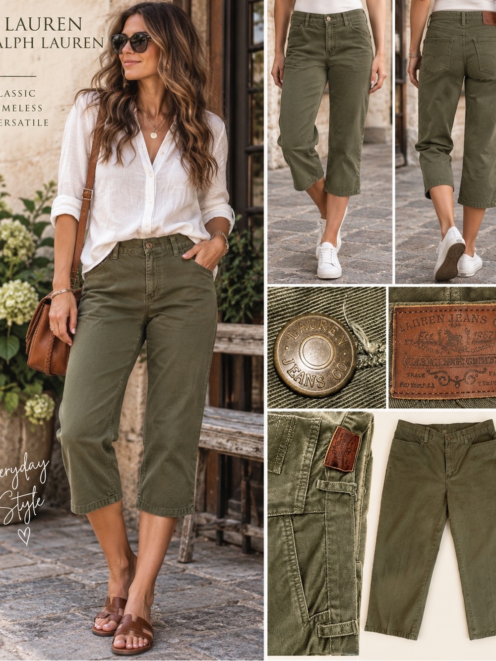 Ralph Lauren Jeans Co Womens 10 Olive Green Cropped 30x20 Classic Fit #402CL